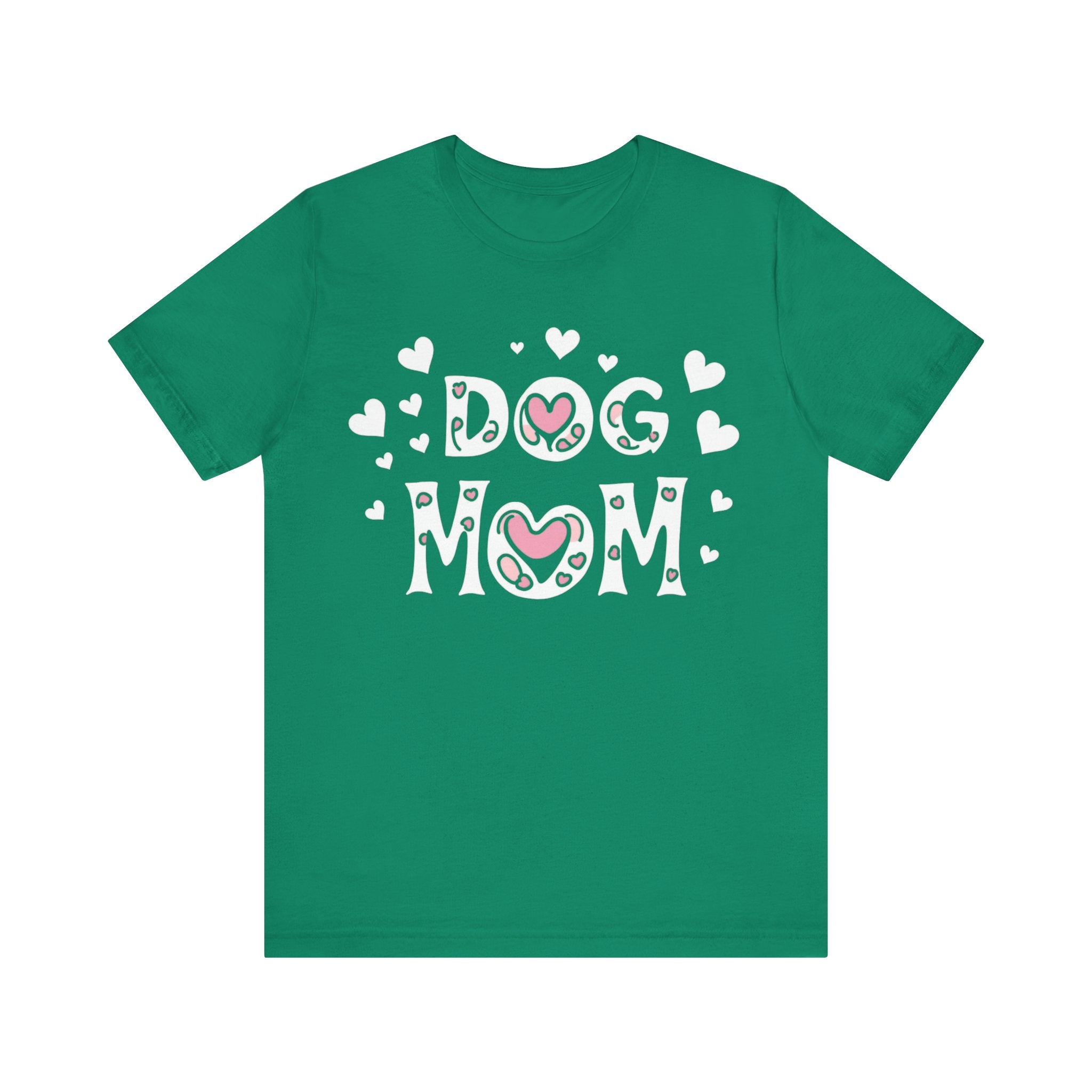 Dog Mom with Hearts Cotton Short Sleeve T-Shirt, Casual Wear, Gift for her, Everyday Favorite, Cute Graphic Tee, Free Shipping
