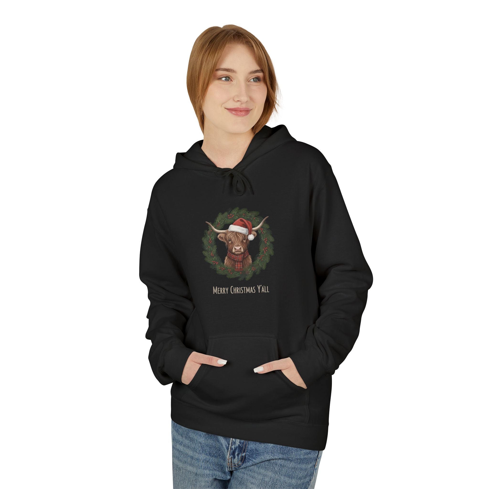 Festive Wreath Hoodie, Cozy Winter Wear, Holiday Gift, Unisex Sweatshirt, Christmas Apparel, Family Gathering Clothing