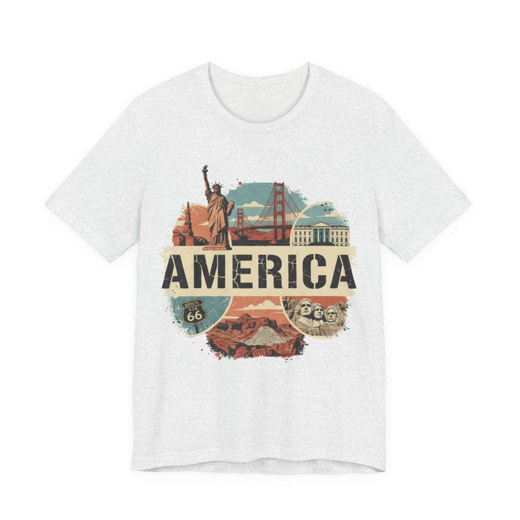 America Graphic Tee, Unisex Jersey T-Shirt, Vintage USA Apparel, Travel Shirt, American Pride Clothing