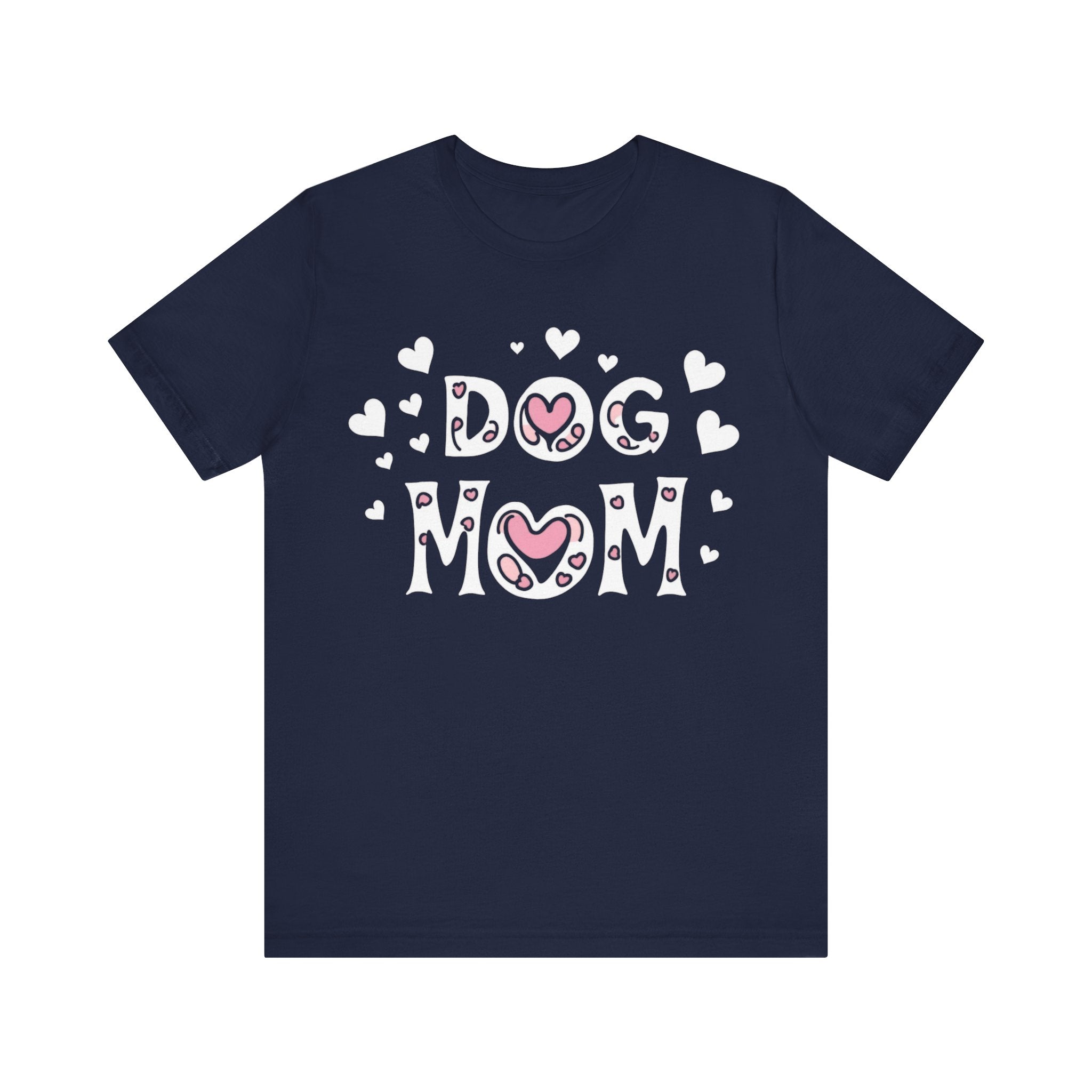 Dog Mom with Hearts Cotton Short Sleeve T-Shirt, Casual Wear, Gift for her, Everyday Favorite, Cute Graphic Tee, Free Shipping