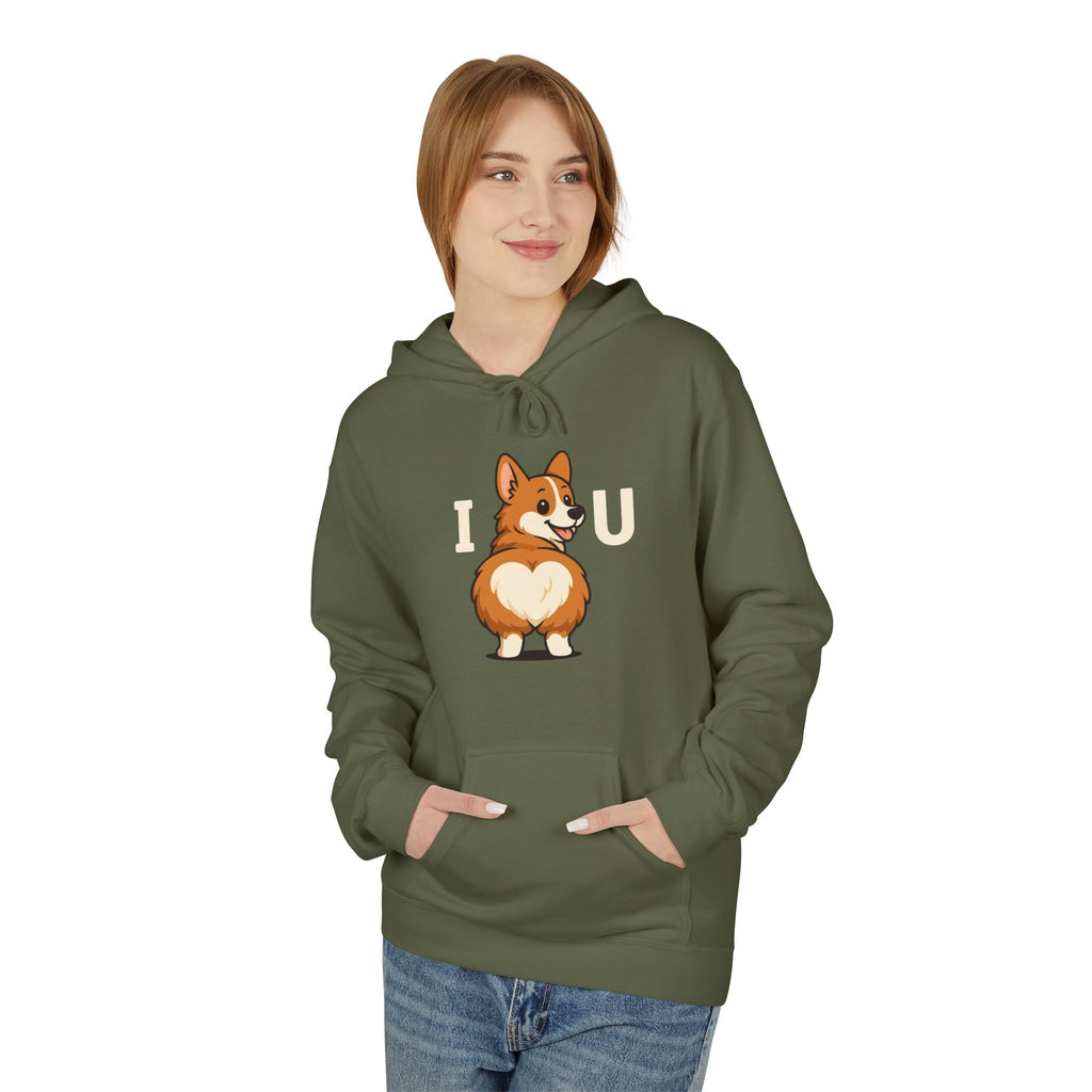 Corgi Love Hoodie, Cozy Pet Lover Pullover, I U Corgi Design Sweatshirt, Perfect Gift for Dog Owners, Adorable Casual Wear
