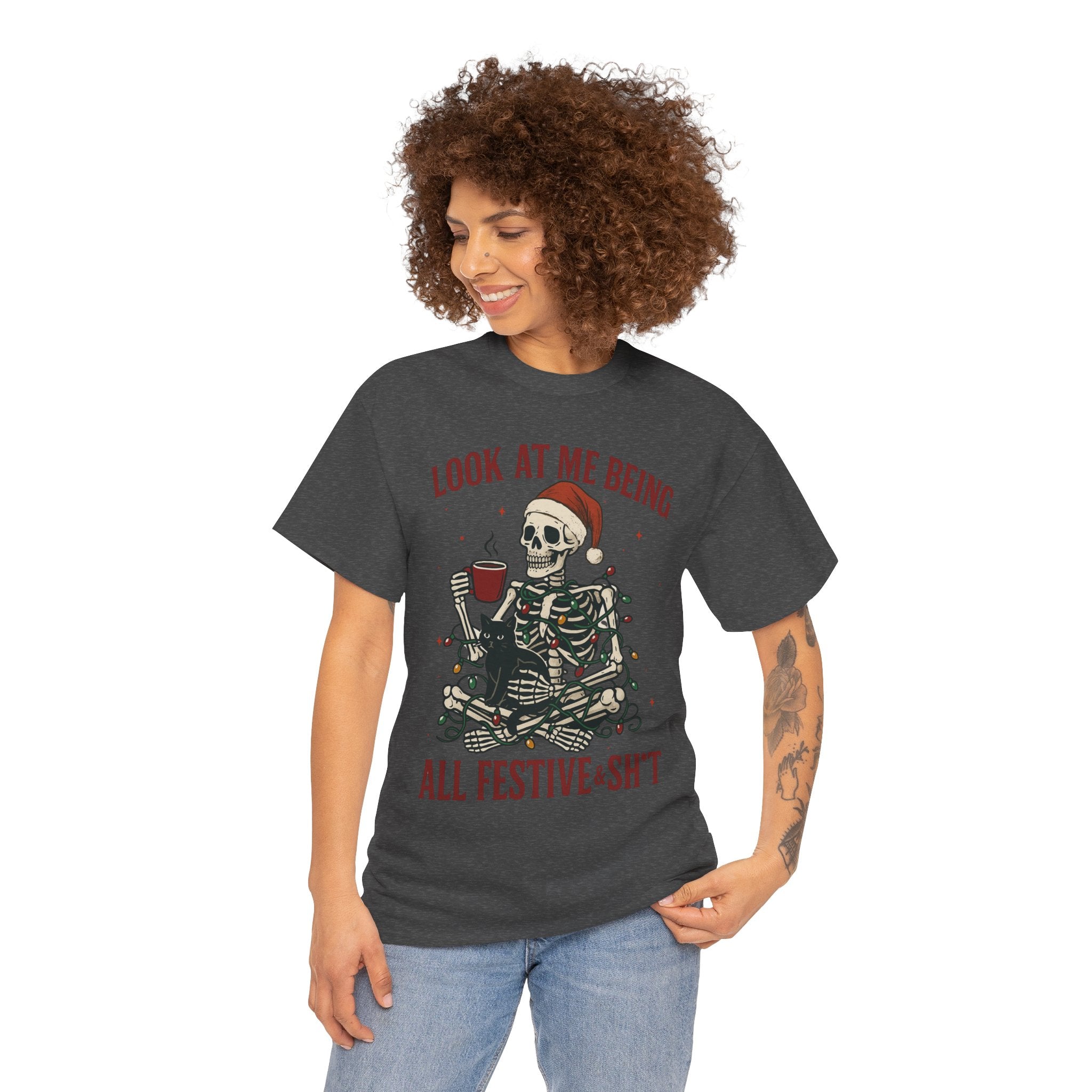 Festive Skeleton Tee, Unisex Cotton T-Shirt for Parties, Halloween, Christmas, Holiday Gifts, Fun Party Wear