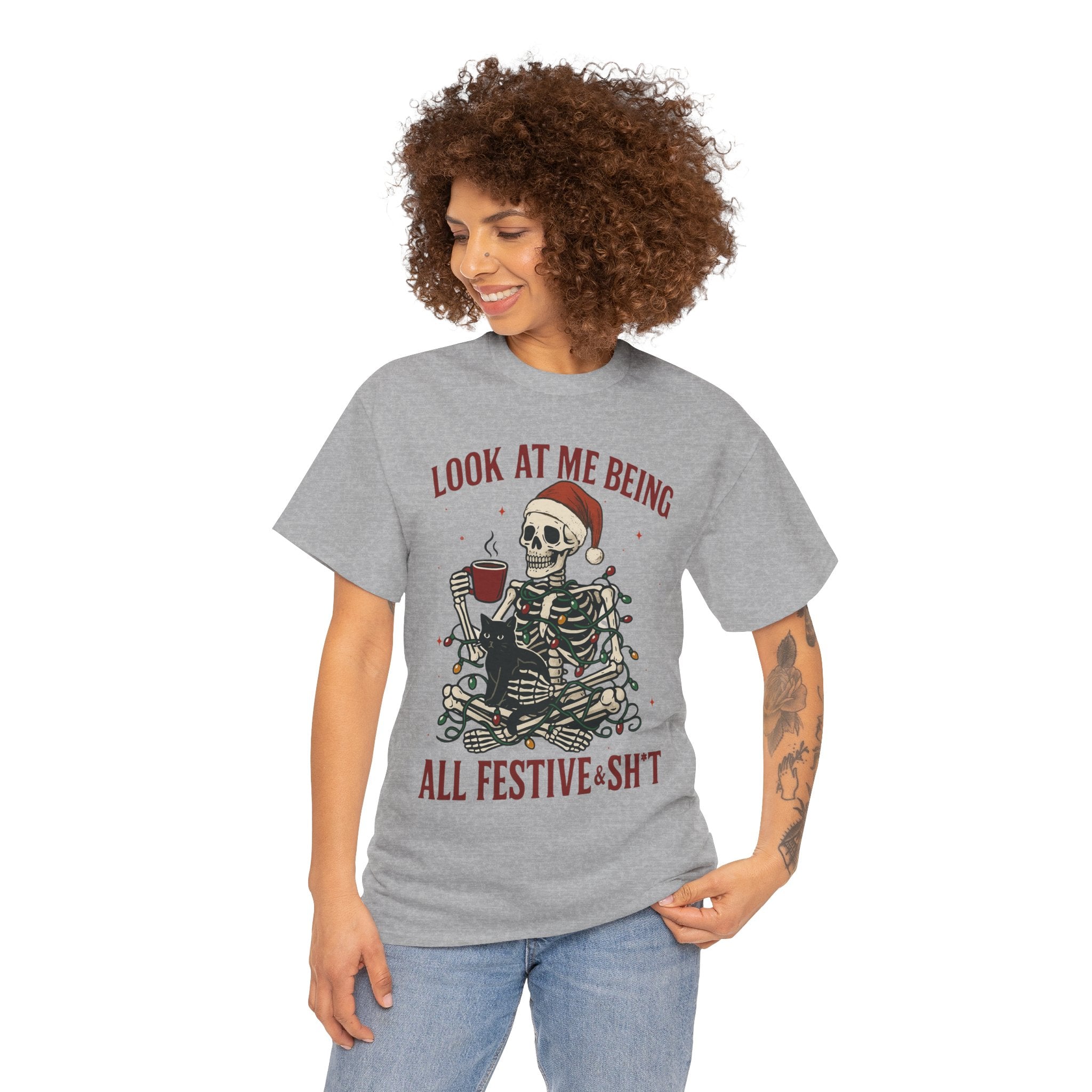 Festive Skeleton Tee, Unisex Cotton T-Shirt for Parties, Halloween, Christmas, Holiday Gifts, Fun Party Wear