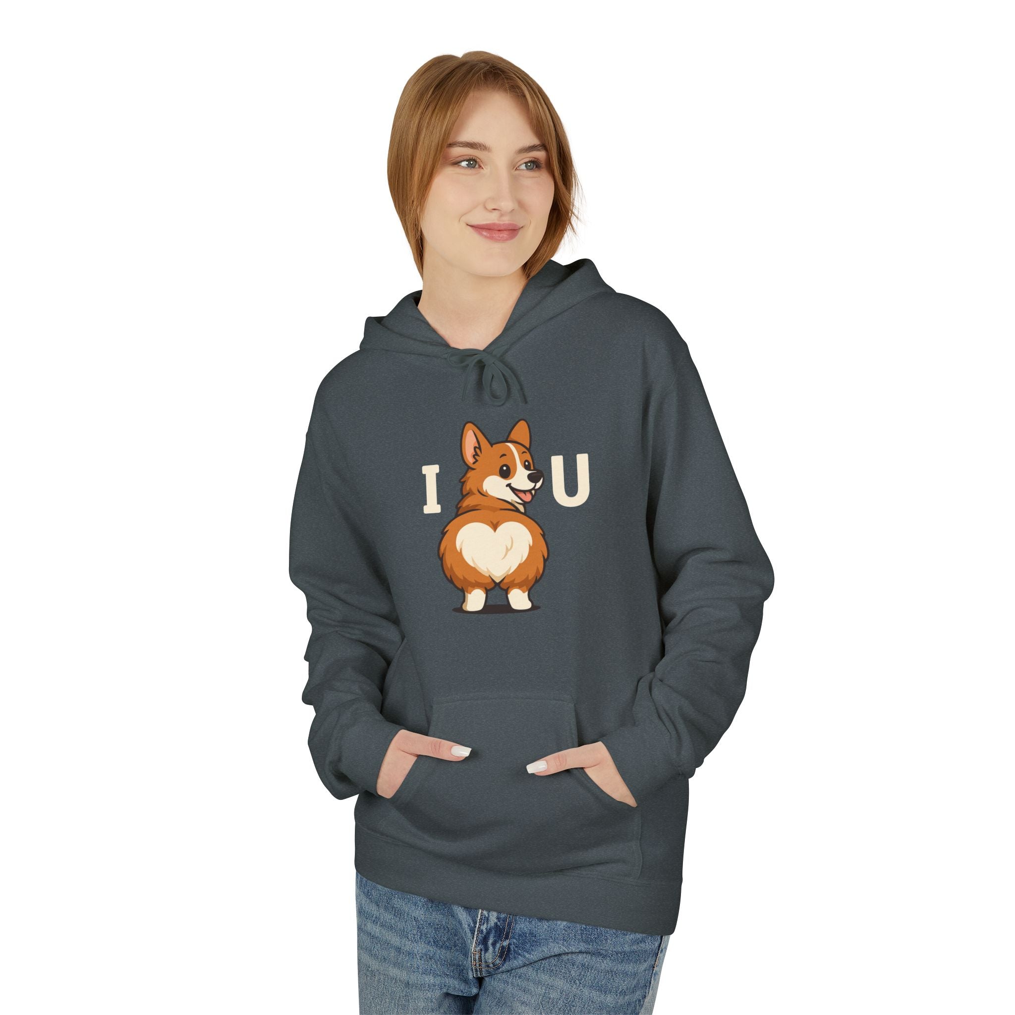 Corgi Love Hoodie, Cozy Pet Lover Pullover, I U Corgi Design Sweatshirt, Perfect Gift for Dog Owners, Adorable Casual Wear