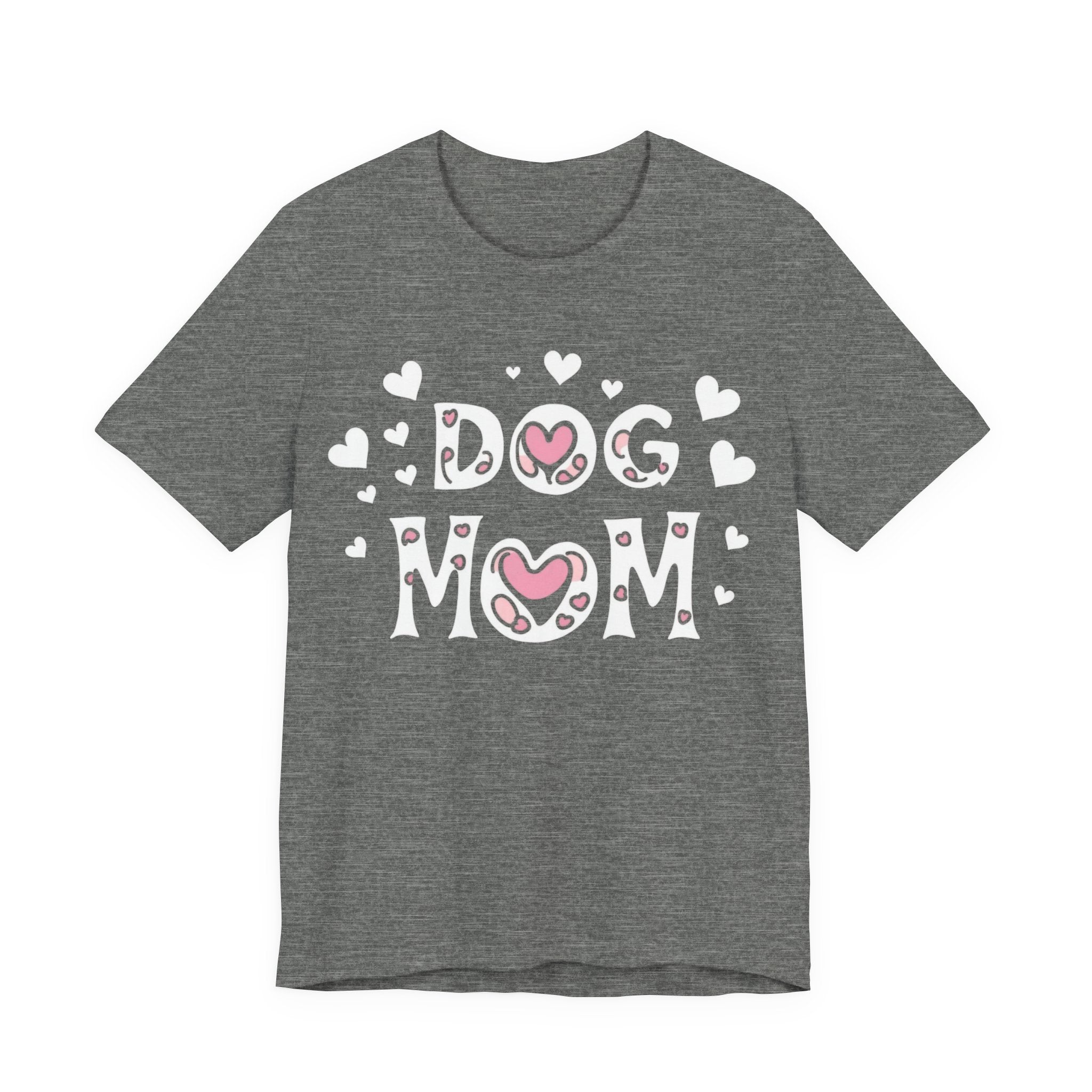 Dog Mom with Hearts Cotton Short Sleeve T-Shirt, Casual Wear, Gift for her, Everyday Favorite, Cute Graphic Tee, Free Shipping