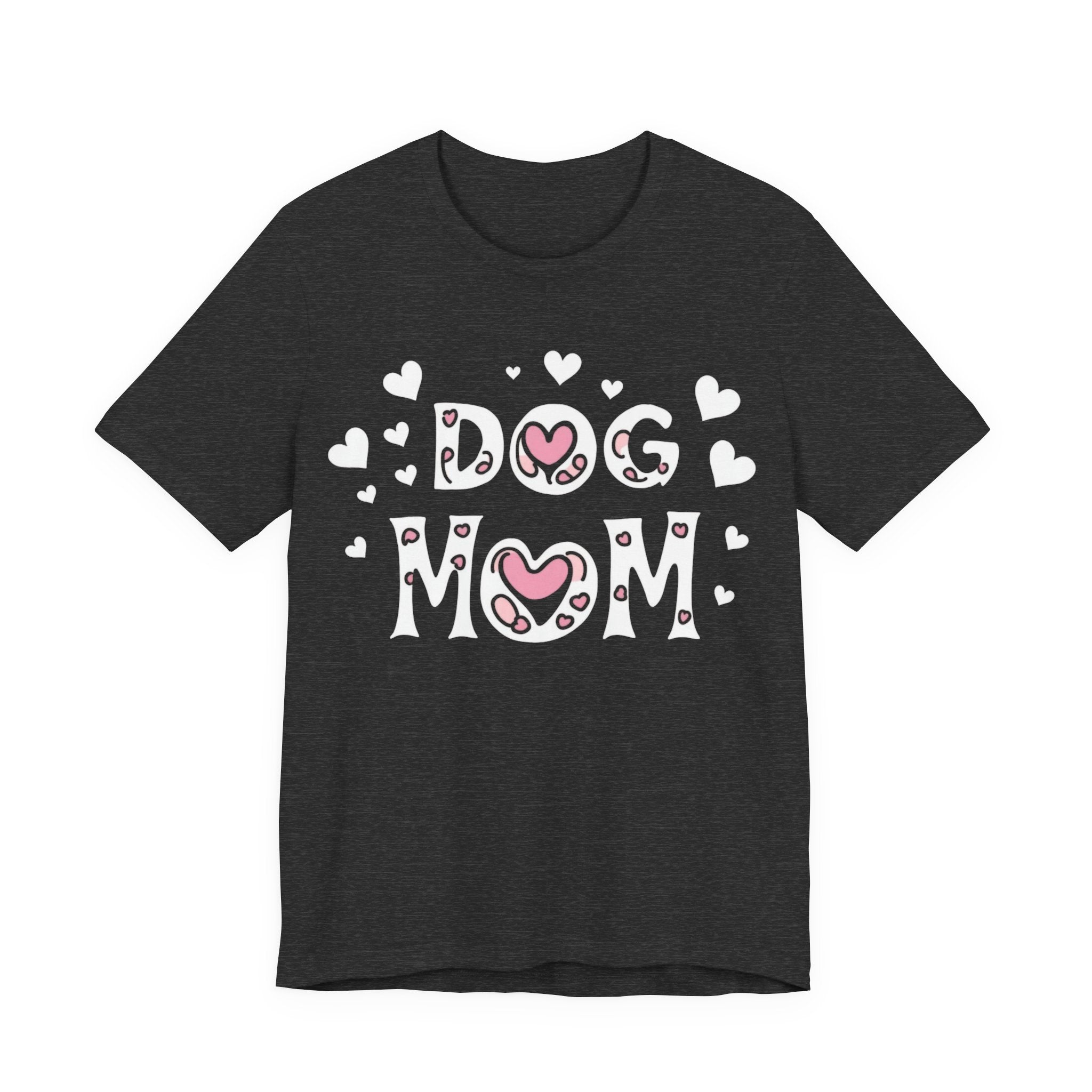 Dog Mom with Hearts Cotton Short Sleeve T-Shirt, Casual Wear, Gift for her, Everyday Favorite, Cute Graphic Tee, Free Shipping