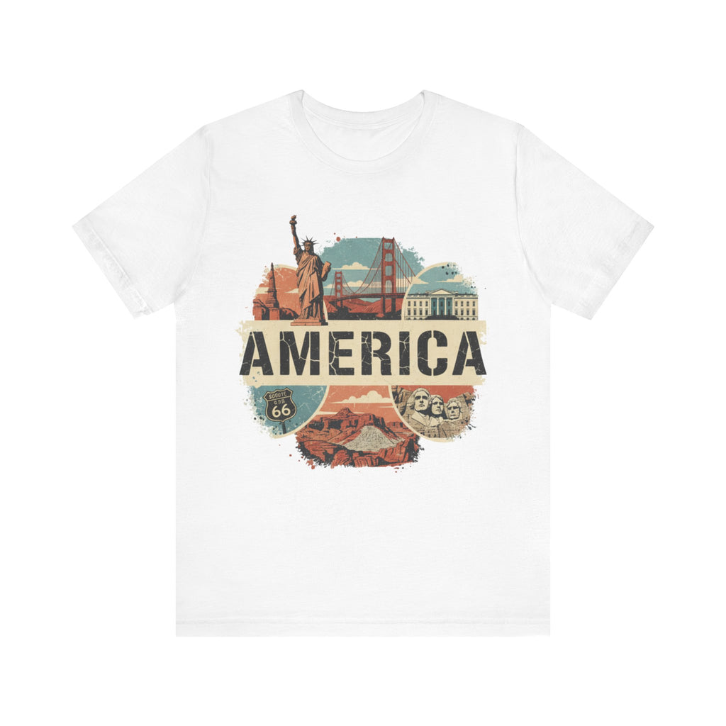 America Graphic Tee, Unisex Jersey T-Shirt, Vintage USA Apparel, Travel Shirt, American Pride Clothing
