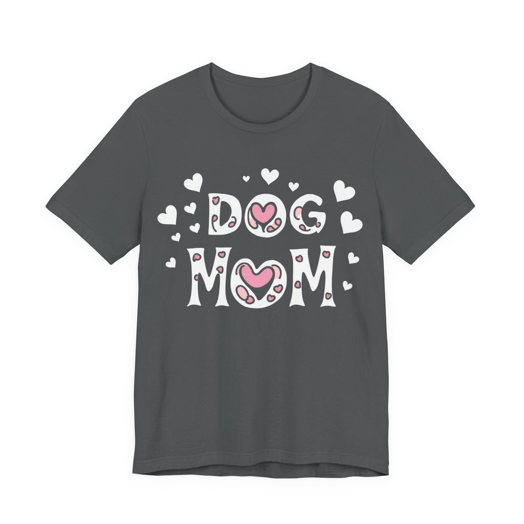 Dog Mom with Hearts Cotton Short Sleeve T-Shirt, Casual Wear, Gift for her, Everyday Favorite, Cute Graphic Tee, Free Shipping