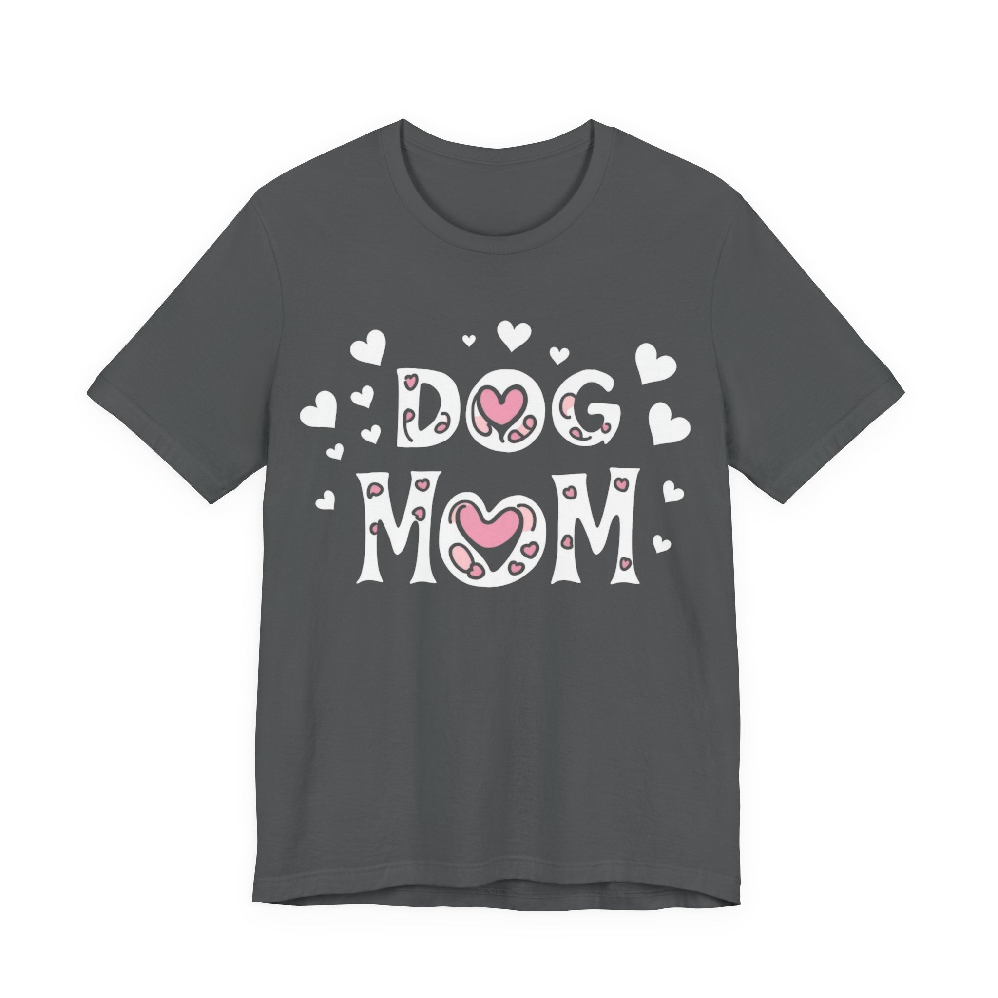 Dog Mom with Hearts Cotton Short Sleeve T-Shirt, Casual Wear, Gift for her, Everyday Favorite, Cute Graphic Tee, Free Shipping