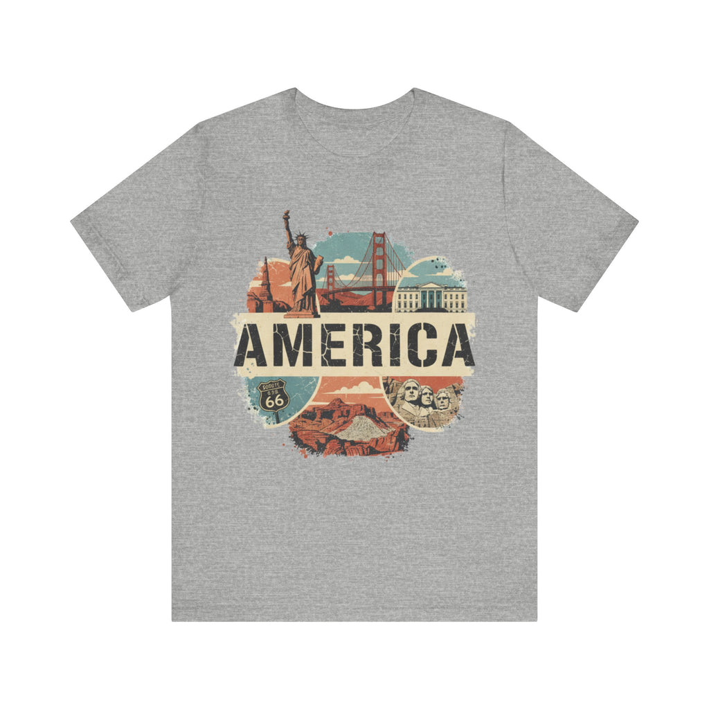 America Graphic Tee, Unisex Jersey T-Shirt, Vintage USA Apparel, Travel Shirt, American Pride Clothing
