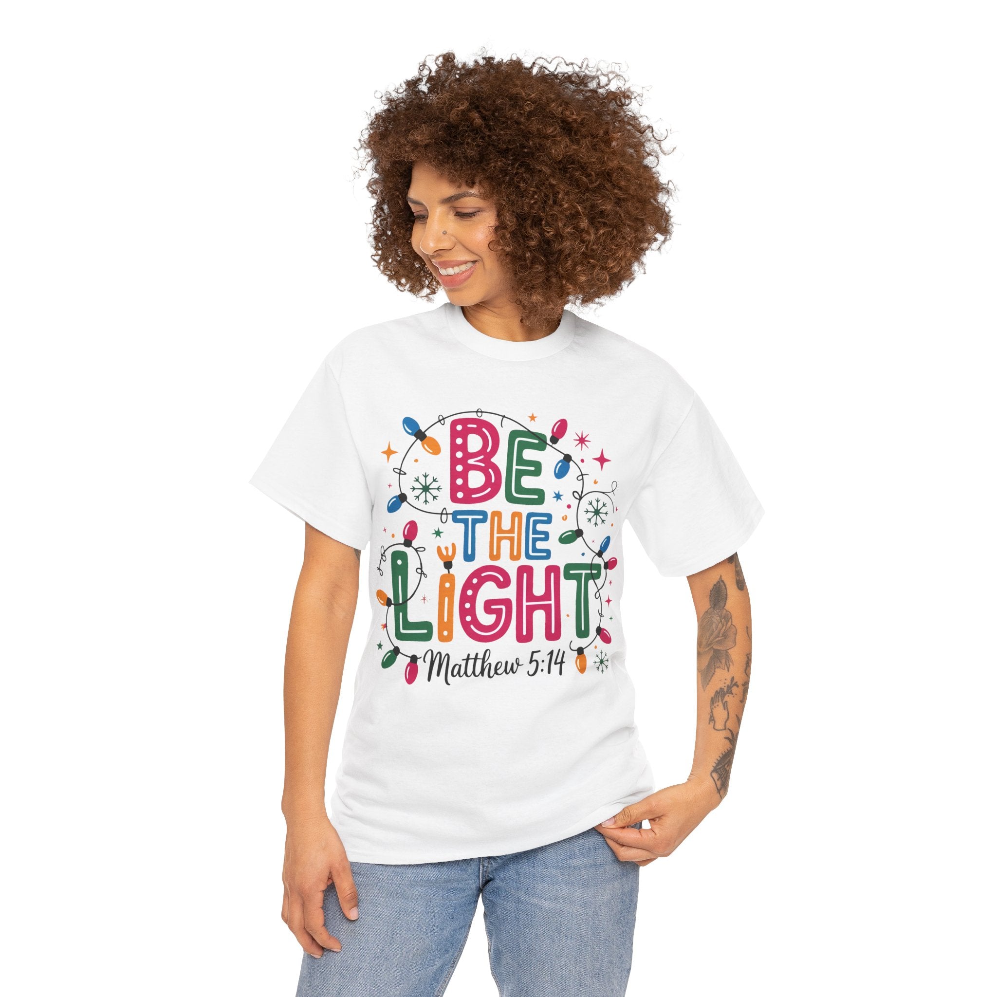 Unisex Heavy Cotton Tee - 'Be The Light' Inspirational Tee, Gift for Christmas, Motivational Shirt, Faith-Based Apparel, Everyday Wear