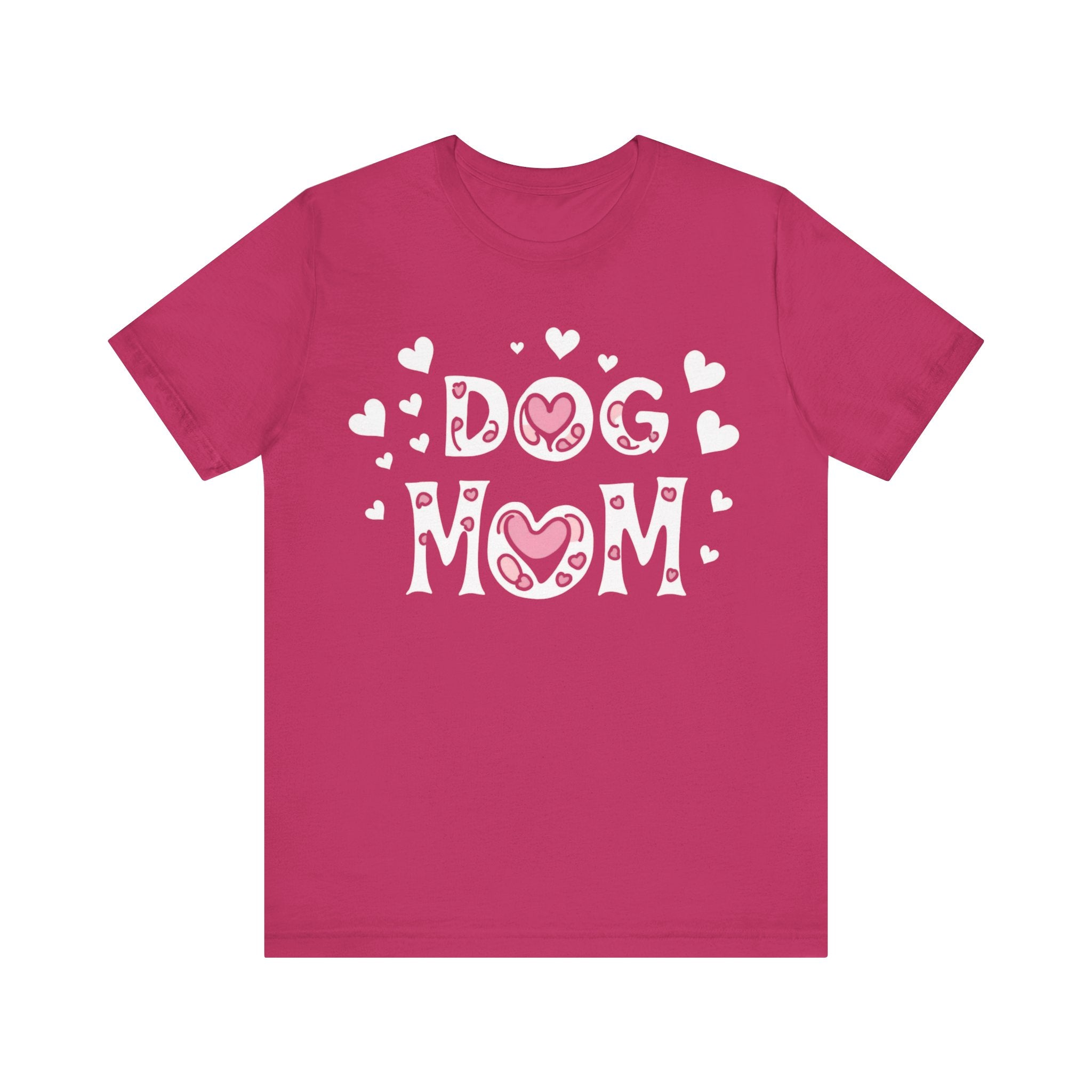 Dog Mom with Hearts Cotton Short Sleeve T-Shirt, Casual Wear, Gift for her, Everyday Favorite, Cute Graphic Tee, Free Shipping