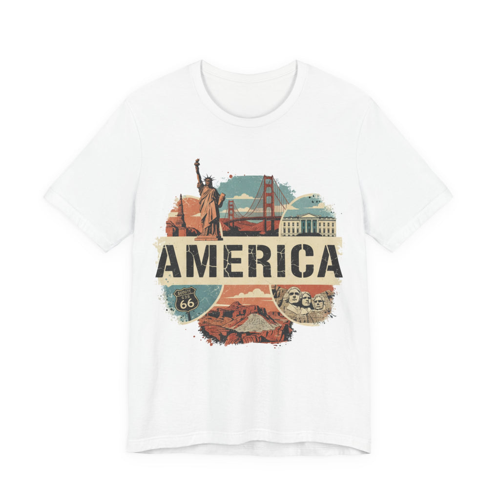 America Graphic Tee, Unisex Jersey T-Shirt, Vintage USA Apparel, Travel Shirt, American Pride Clothing