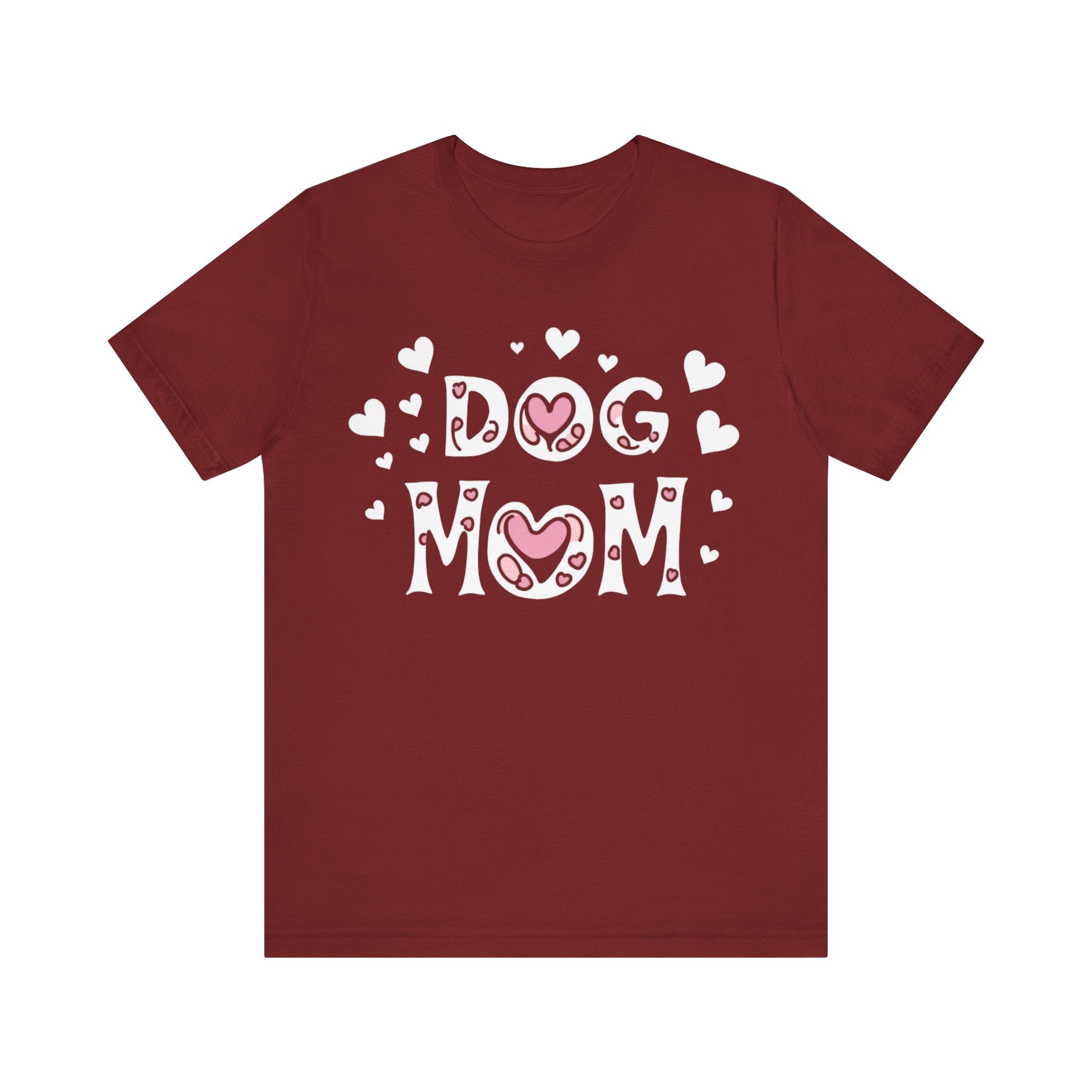 Dog Mom with Hearts Cotton Short Sleeve T-Shirt, Casual Wear, Gift for her, Everyday Favorite, Cute Graphic Tee, Free Shipping
