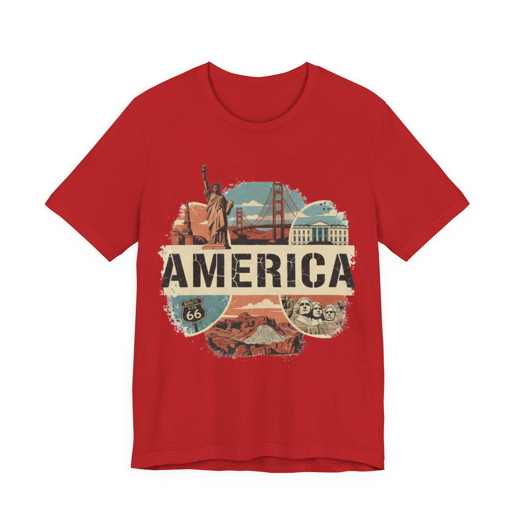 America Graphic Tee, Unisex Jersey T-Shirt, Vintage USA Apparel, Travel Shirt, American Pride Clothing