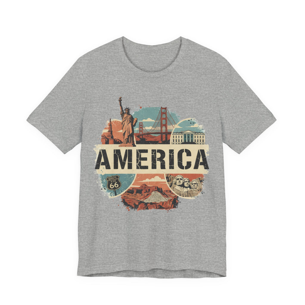 America Graphic Tee, Unisex Jersey T-Shirt, Vintage USA Apparel, Travel Shirt, American Pride Clothing