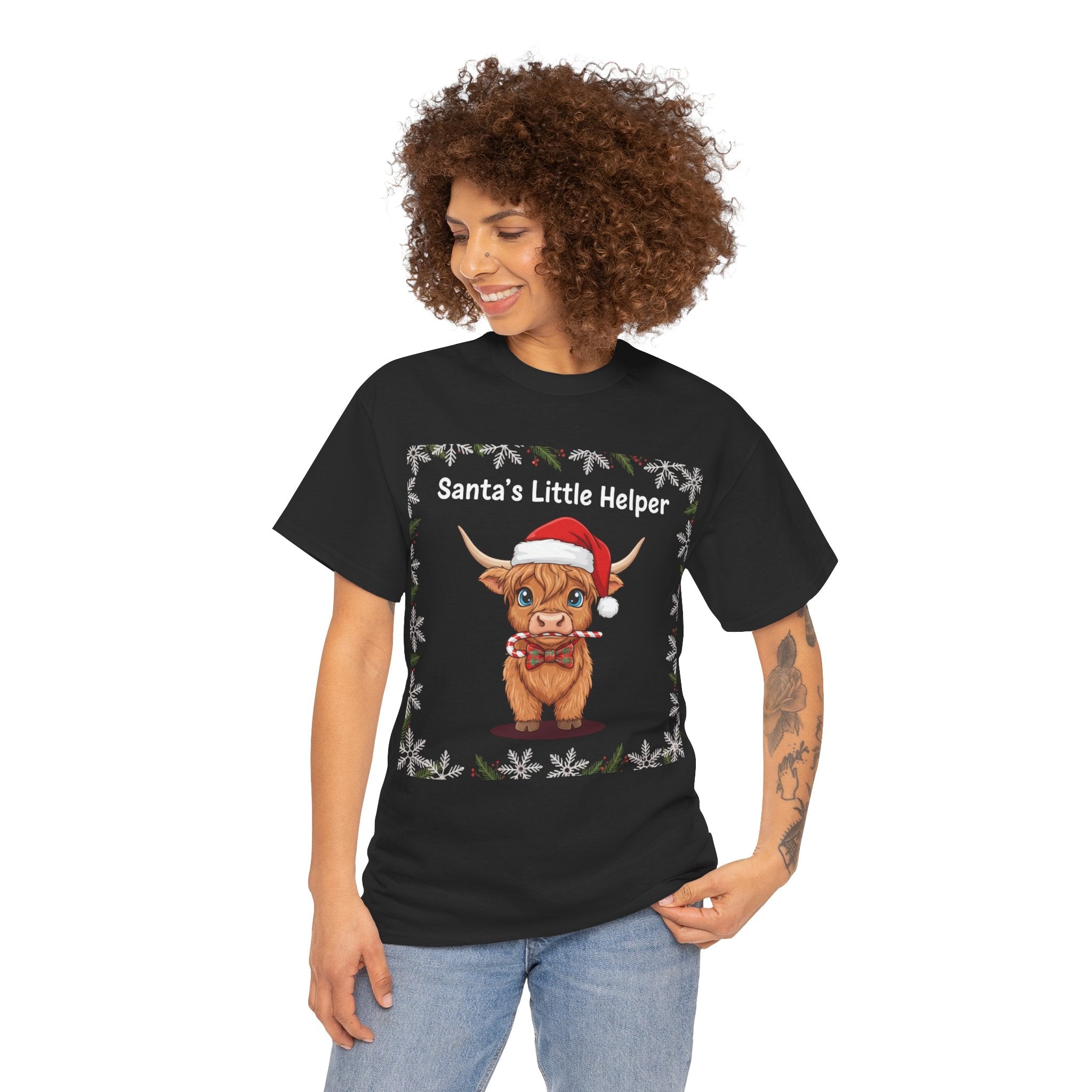 Festive Santa Tee - Unisex Heavy Cotton Tee, Christmas Gift, Holiday Wear, Cute Animal Design, Santa's Little Helper T-Shirt