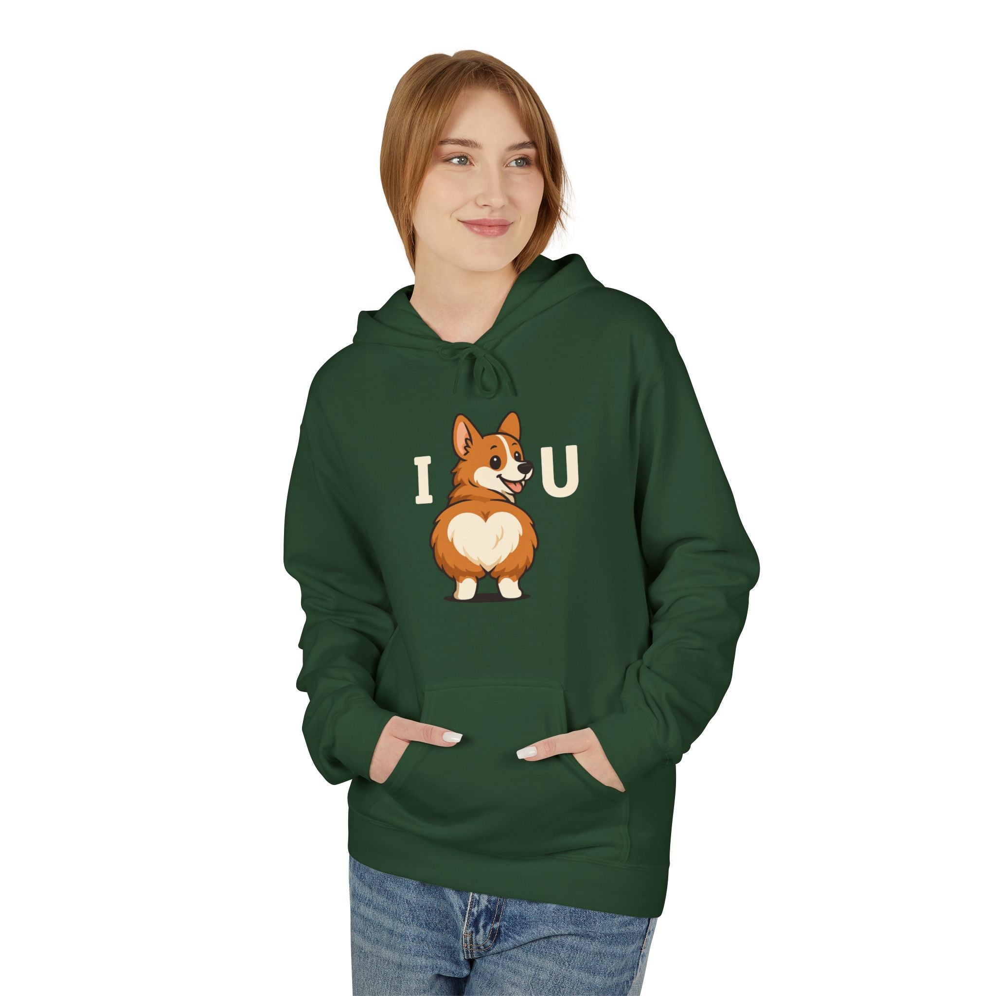 Corgi Love Hoodie, Cozy Pet Lover Pullover, I U Corgi Design Sweatshirt, Perfect Gift for Dog Owners, Adorable Casual Wear
