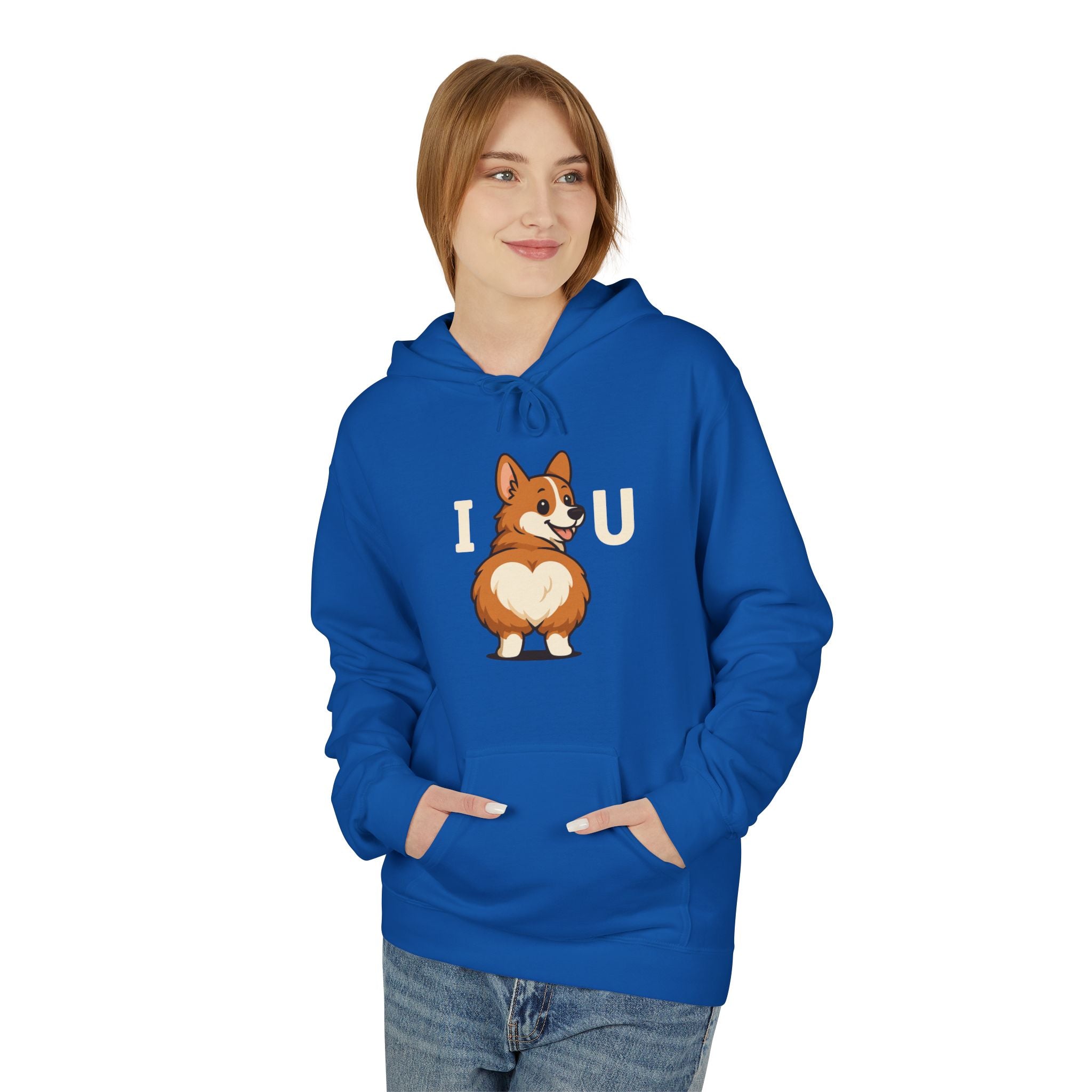 Corgi Love Hoodie, Cozy Pet Lover Pullover, I U Corgi Design Sweatshirt, Perfect Gift for Dog Owners, Adorable Casual Wear