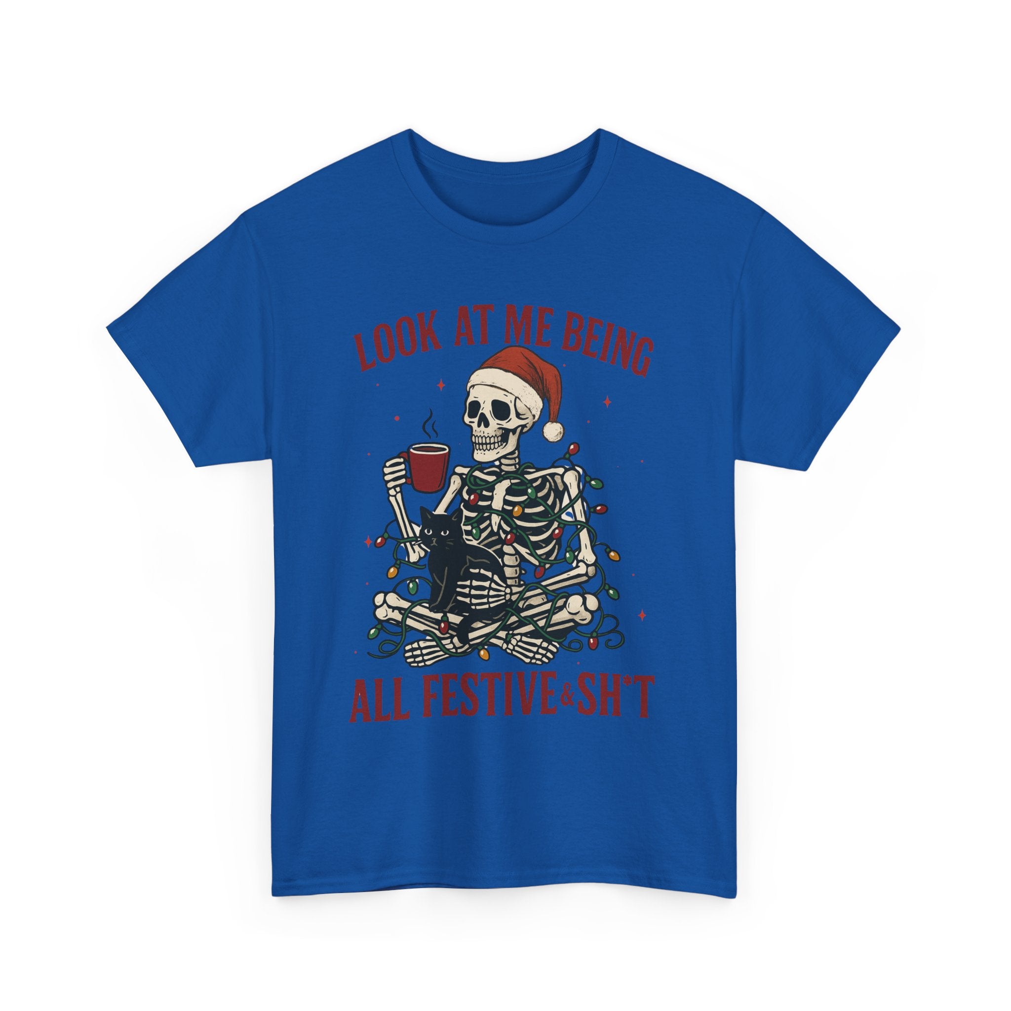 Festive Skeleton Tee, Unisex Cotton T-Shirt for Parties, Halloween, Christmas, Holiday Gifts, Fun Party Wear